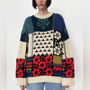Zara Patchwork Knit Sweater Limited Edition - Sz M/NWT